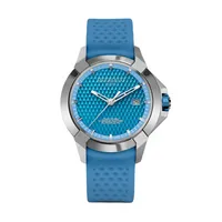 Montre EPIC X SPORT Electric blue, Bracelet caoutchouc nid d'abeille bleu clair, Boucle ardillon en acier, Cadran bleu clair motif diamant