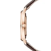 Montre MASTER ULTRA THIN Date Bracelet alligator marron, Boucle ardillon or rose, Cadran beige coquille d’oeuf