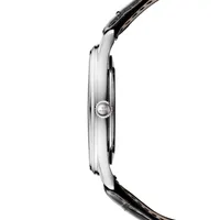 Montre MASTER ULTRA THIN Date Bracelet alligator noir, Boucle déployante, Cadran argenté