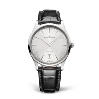 Montre MASTER ULTRA THIN Date Bracelet alligator noir, Boucle déployante, Cadran argenté