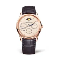 Montre MASTER ULTRA THIN Perpetual Bracelet alligator brun, Boucle ardillon or rose, Cadran beige coquille d' oeuf