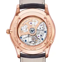Montre MASTER ULTRA THIN Perpetual Bracelet alligator brun, Boucle ardillon or rose, Cadran beige coquille d' oeuf