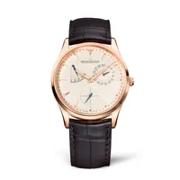 Montre MASTER ULTRA THIN 39 RESERVE DE MARCHE Bracelet crocodile chocolat, Boucle ardillon or rose, Cadran coquille d'oeuf