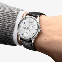 Montre MASTER ULTRA THIN Réserve de Marche Bracelet crocodile noir, Boucle déployante, Cadran argenté