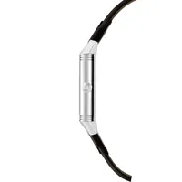 Montre REVERSO CLASSIC Medium Small Second Bracelet veau brun Fagliano, Boucle ardillon, Cadran argenté guilloché et brossé vertical