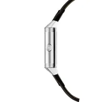 Montre REVERSO CLASSIC Medium Duoface Small Second Bracelet cuir brun Fagliano, Boucle déployante, Cadrans argenté guilloché brossé vertical et noir satiné et Clous de Paris