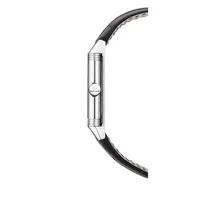 Montre REVERSO CLASSIC Medium Thin Bracelet alligator noir, Boucle déployante, Cadran argenté satiné vertical et guilloché