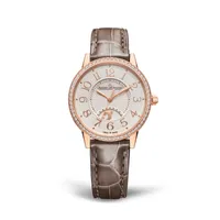 Montre RENDEZ-VOUS Night & Day Medium Bracelet alligator taupe, Boucle déployante or rose, Cadran argenté guilloché chiffres appliqués or rose