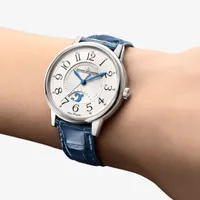 Montre RENDEZ-VOUS Night & Day Medium Bracelet alligator bleu, Boucle déployante, Cadran argenté guilloché