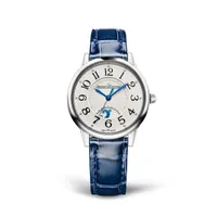 Montre RENDEZ-VOUS Night & Day Medium Bracelet alligator bleu, Boucle déployante, Cadran argenté guilloché