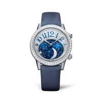 Montre RENDEZ-VOUS Moon Bracelet satin bleu, Boucle déployante or gris, Cadran nacre