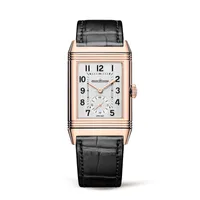 Montre REVERSO CLASSIC Large Duoface Small Seconds Bracelet alligator noir, Boucle ardillon or rose, Cadrans argenté guilloché brossé vertical et noir guilloché Clous de Paris