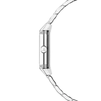 Montre REVERSO CLASSIC "Origin" sertie diamants, Bracelet acier "grain de riz", Cadran argenté guilloché et brossé vertical