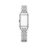 Montre REVERSO CLASSIC "Origin" sertie diamants, Bracelet acier "grain de riz", Cadran argenté guilloché et brossé vertical