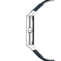 Montre REVERSO TRIBUTE Duoface Bracelet veau bleu Fagliano, Boucle déployante, Cadrans bleu soleillé et argent guilloché Clous de Paris et velouté