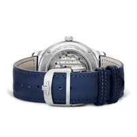 Montre MASTER CONTROL Date Bracelet cuir veau bleu, Boucle déployante, Cadran bleu soleillé brossé