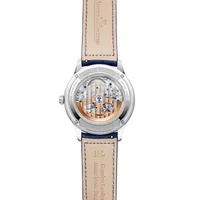 Montre MASTER CONTROL Date Bracelet cuir veau bleu, Boucle déployante, Cadran bleu soleillé brossé