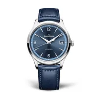 Montre MASTER CONTROL Date Bracelet cuir veau bleu, Boucle déployante, Cadran bleu soleillé brossé