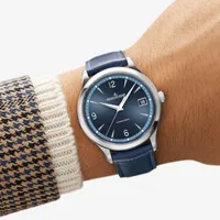 Montre MASTER CONTROL Date Bracelet cuir veau bleu, Boucle déployante, Cadran bleu soleillé brossé