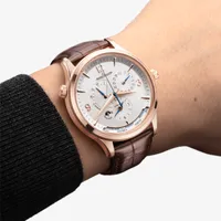 Montre MASTER CONTROL Geographic Bracelet alligator noir, Boucle ardillon or rose, Cadran argenté solleilé