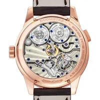 Montre DUOMETRE A QUANTIEME LUNAIRE Bracelet alligator marron foncé, Boucle déployante or rose, Cadran argenté grainé