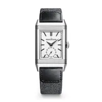 Montre REVERSO TRIBUTE Small Seconds, Bracelet veau noir Fagliano, Boucle déployante, Cadran opalin index et aiguilles noirs