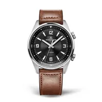 Montre POLARIS Automatic Bracelet veau marron, Boucle déployante, Cadran noir chiffres blancs