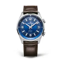 Montre POLARIS Automatic Bracelet veau marron, Boucle déployante, Cadran bleu chiffres blancs