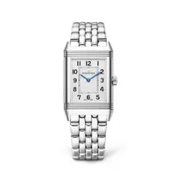Montre REVERSO CLASSIC Medium Thin Bracelet acier, Cadran argenté chiffres décalqués noirs