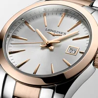 Montre CONQUEST CLASSIC, Bracelet acier et PVD rose, Cadran argenté soleillé