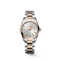 Montre CONQUEST CLASSIC, Bracelet acier et PVD rose, Cadran argenté soleillé