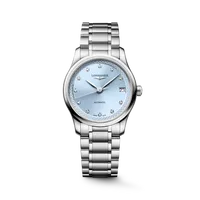 Montre LONGINES MASTER COLLECTION, Bracelet acier, Cadran bleu givré index diamants