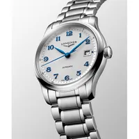 Montre LONGINES MASTER COLLECTION, Bracelet acier, Cadran argenté "grain d'orge" chiffres arabes appliqués