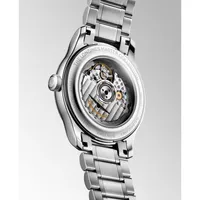 Montre LONGINES MASTER COLLECTION, Bracelet acier, Cadran argenté "grain d'orge" chiffres arabes appliqués