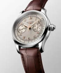 Montre LONGINES MASTER COLLECTION Chrono Monopusher Mécanique, Bracelet alligator brun, Boucle déployante, Cadran ivoire grain d'orge