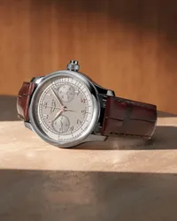 Montre LONGINES MASTER COLLECTION Chrono Monopusher Mécanique, Bracelet alligator brun, Boucle déployante, Cadran ivoire grain d'orge