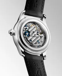 Montre LONGINES MASTER COLLECTION Chrono Monopusher Mécanique, Bracelet alligator anthracite, Boucle déployante, Cadran bleu givré grain d'orge