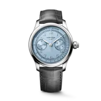 Montre LONGINES MASTER COLLECTION Chrono Monopusher Mécanique, Bracelet alligator anthracite, Boucle déployante, Cadran bleu givré grain d'orge