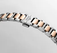 Montre CONQUEST acier et PVD rose, Bracelet acier et PVD rose, Cadran blanc sablé aiguilles roses
