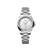 Montre CONQUEST Quartz, Bracelet acier, Cadran nacre blanche index diamants