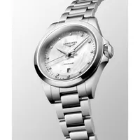 Montre CONQUEST Quartz, Bracelet acier, Cadran nacre blanche index diamants