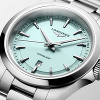 Montre CONQUEST Quartz, Bracelet acier, Cadran bleu menthe sablé index