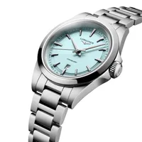 Montre CONQUEST Quartz, Bracelet acier, Cadran bleu menthe sablé index