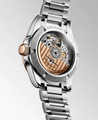 Montre CONQUEST lunette coiffée or rose, Bracelet acier, Cadran violet soleillé