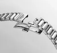 Montre CONQUEST lunette coiffée or rose, Bracelet acier, Cadran violet soleillé