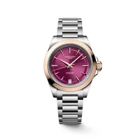 Montre CONQUEST lunette coiffée or rose, Bracelet acier, Cadran violet soleillé