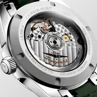 Montre CONQUEST, Bracelet caoutchouc vert, Boucle déployante, Cadran vert soleillé