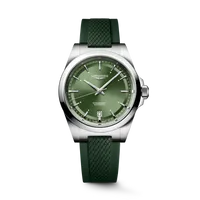 Montre CONQUEST, Bracelet caoutchouc vert, Boucle déployante, Cadran vert soleillé