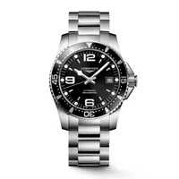 Montre HYDROCONQUEST lunette noire, Bracelet acier, cadran noir soleillé