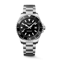 Montre HYDROCONQUEST Quartz lunette noire, Bracelet acier, cadran noir sablé
